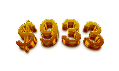 3D Golden number design of dollars 933.	