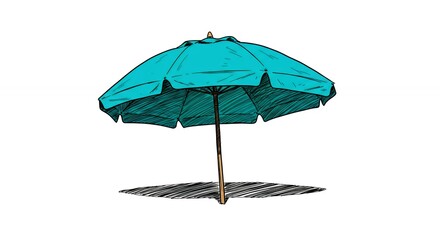 Obraz premium Teal beach umbrella graphic illustration summer vacation relaxation