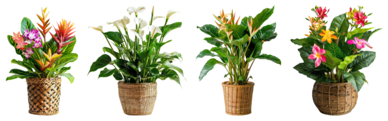 PNG Vibrant tropical potted plants, element set on transparent background