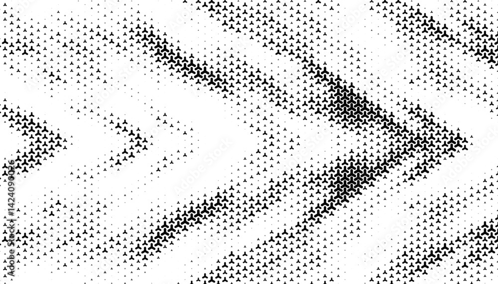Poster black and white halftone pattern with geometric shape made sharp arrows effect. vector format illust