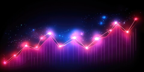 Futuristic glowing graph with data points and bars on a dark background. For business, finance, technology, or abstract digital themes and presentations.