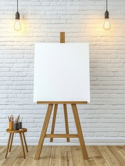 Blank Canvas on Wooden Easel in Bright Modern Interior Space