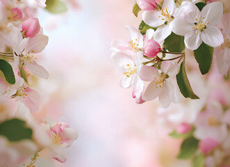 Obraz premium Blooming apple tree branch with pink and white flowers in spring