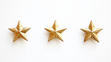 Three Gold Stars on White Background Elegant Festive Design Perfect for Holiday Decorations Luxury Awards Achievement Success Symbol Minimalist Simple Star Shape Golden Texture Festive Season         