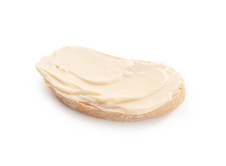 Piece of bread with butter isolated on white