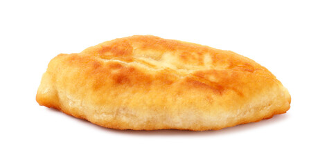 Delicious fried pyrizhok (stuffed pie) isolated on white