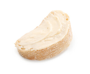 Piece of bread with butter isolated on white