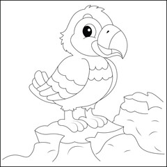Cute parrot standing on some rocks Line art design for kids