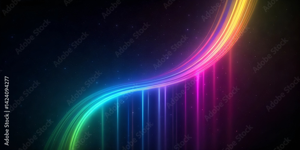 Poster colorful light trails create a vibrant wave pattern in dark background for artistic and decorative p