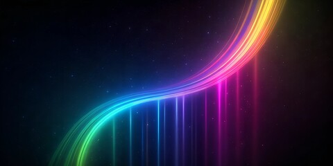 Colorful light trails create a vibrant wave pattern in dark background for artistic and decorative purposes neon heart, glowing design, vibrant colors, purple glow 