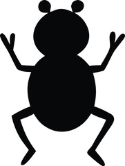 A cute cartoon black beetle, a vector illustration of an insect, is isolated on a white background as a simple nature symbol