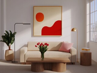Modern Living Room with Abstract Art and Elegant Furniture Design