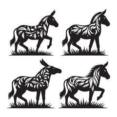 Fototapeta premium create four black donkey Silhouette Vector with white background