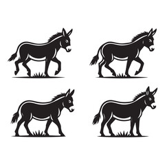 create four black donkey Silhouette Vector with white background