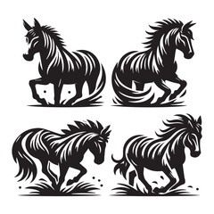 create four black donkey Silhouette Vector with white background