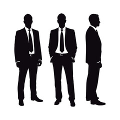 Professional Men Silhouettes in Suits and Ties Collection. Set of Three Businessman Silhouettes in Formal Suits.
