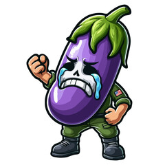 Obraz premium Sad Eggplant Soldier Cartoon Character