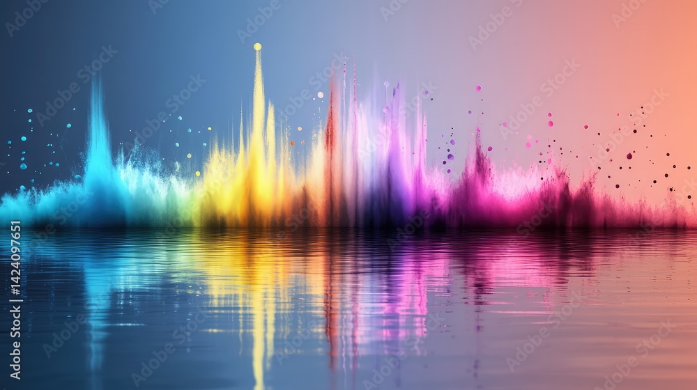 Poster vibrant soundwave equalizer visual pulsing with dynamic color spectrum, audio energy concept