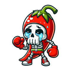 Obraz premium Sad Pepper Skeleton Boxer Cartoon