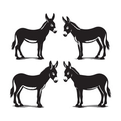 create four black donkey Silhouette Vector with white background