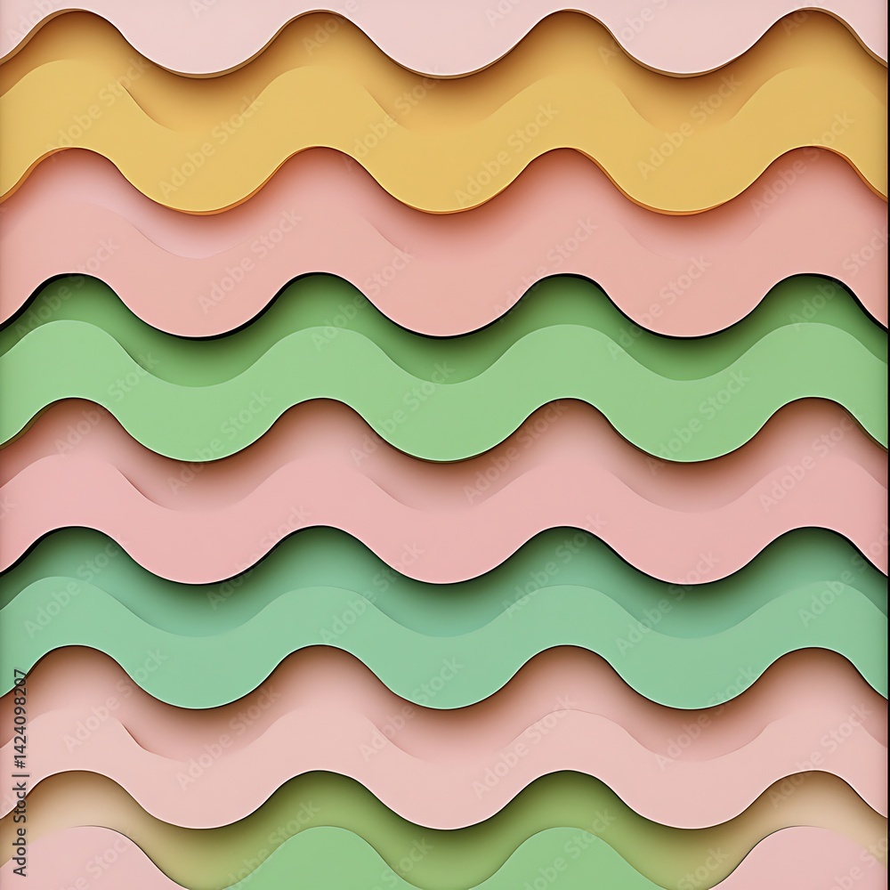 Poster layered pastel wave pattern abstract background soft color gradient wavy texture paper cut design 3d
