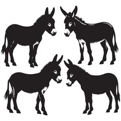 create four black donkey Silhouette Vector with white background