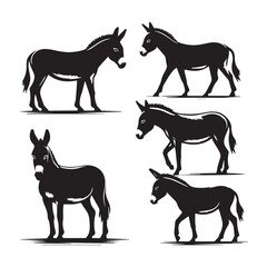 create four black donkey Silhouette Vector with white background