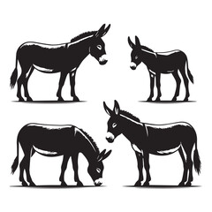 create four black donkey Silhouette Vector with white background