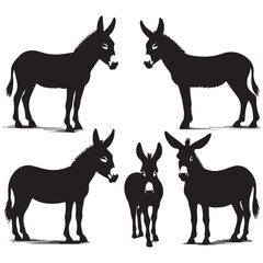 create four black donkey Silhouette Vector with white background
