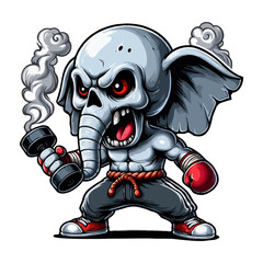 Cartoon Elephant Skull Boxer Illustration