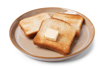 Tasty toast bread with butter isolated on white
