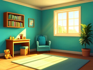 Fototapeta premium Cozy and Bright Children's Room with Desk and Natural Light Interior