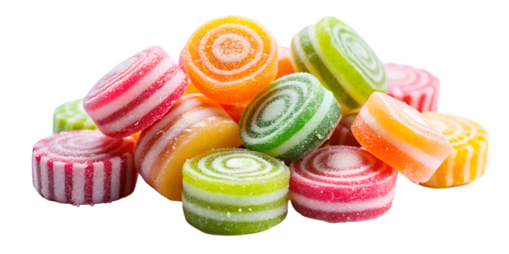 Colorful spiral hard candies arranged in a playful heap on a bright background hard candies, sweets, colorful, spiral, assortment, candy pile, vibrant, sugar, treat, dessert,