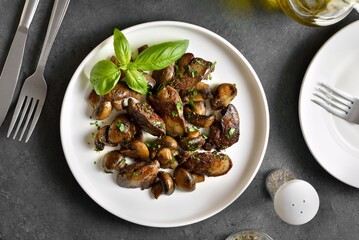 Fried chicken liver with mushrooms