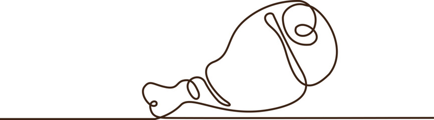One continuous editable line. Ham on the bone. Meat on the bone. Meat Ham on a white background. vector Illustration.