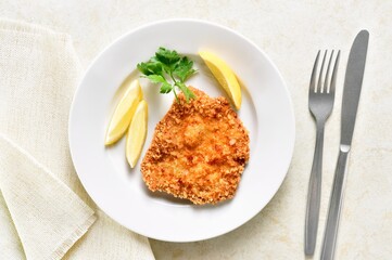 Homemade breaded chicken schnitzel