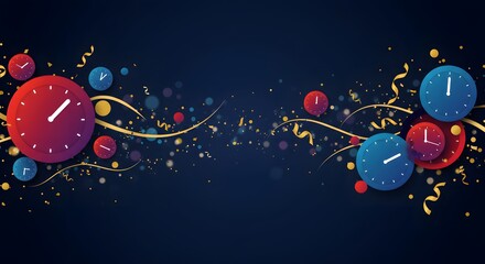 Clocks and Confetti Festive Celebration Background Design