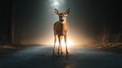 A majestic deer stands amidst a mystical forest light, captivating observers with its graceful pose and the enchanting ambiance that surrounds it.