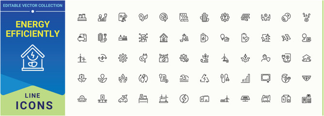 Energy Efficiently line icon set. Contains outline symbols like environment, electric, power, ecology and more. Environment icon set. Outline symbol collection. Pictogram and infographic.