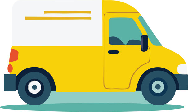 A cartoon yellow truck and a yellow van are shown, one a delivery vehicle and the other possibly for transport, both being yellow automobiles