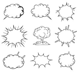 Hand Drawn Comic Speech and Explosion Bubble Set Illustration