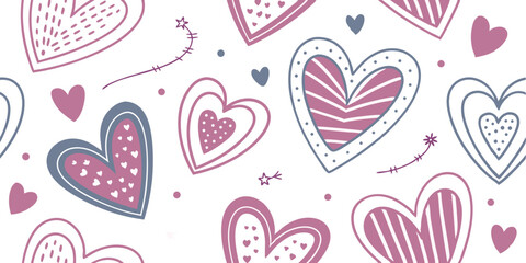 seamless vector pattern featuring cute doodle hearts in pink tones perfect for valentine and love designs