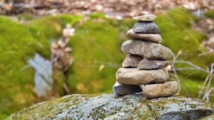 Piled rocks on mossy ground