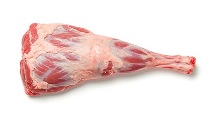 A raw leg of lamb isolated on a white background ready for cooking and preparing a delicious meal