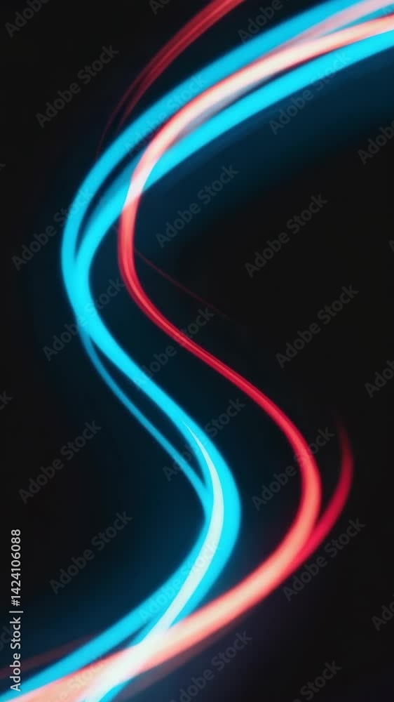 Poster abstract light trails with wavy curves showing motion and energy on a black background, creating fut