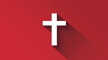 Fototapeta premium Simple White Cross Red Background Minimalist Religious Christian Faith Symbol Hope Spiritual Design Vector Illustration Graphic Design Element Modern Flat Style Icon Digital Art Print Church Cross 