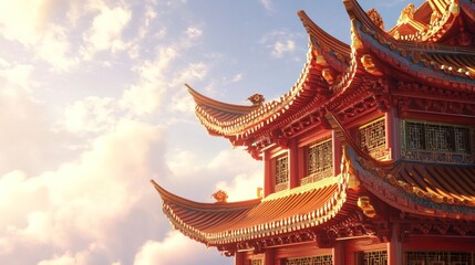 Fototapeta premium Stunning Pagoda Roof Detail at Sunrise