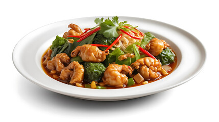 Chinese Anhui cuisine in a single plate, white transparent background