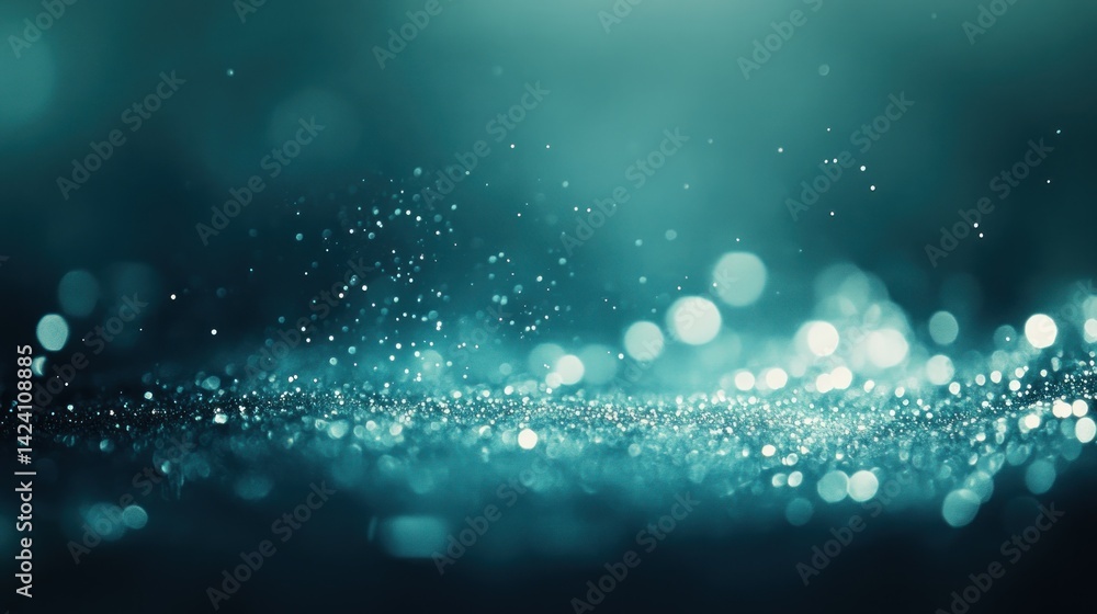 Poster Teal glitter backdrop with sparkling bokeh.