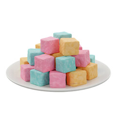 Pastel Candy Cube Stack on Plate: Sweet Treat Still Life Composition